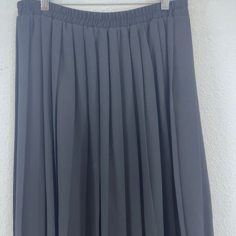 Vintage Koret Pleated Midi Skirt Sz 14 Black Elastic Waist Cottage Academia USA - Picture 7 of 9